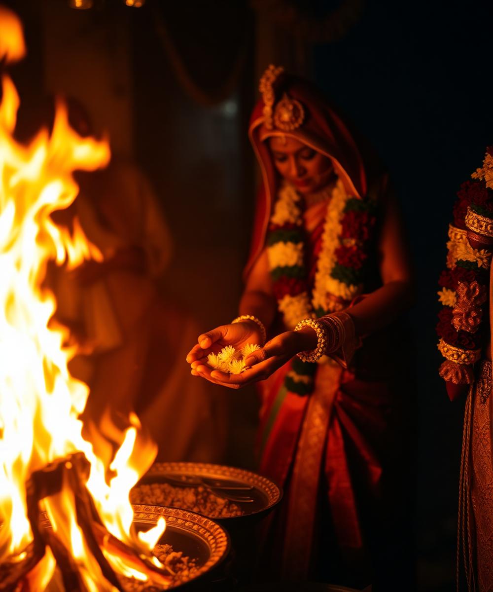 Marigolds, rice and kumkum offerings